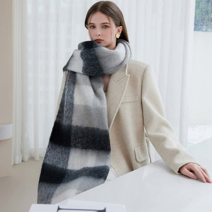 Winter Luxe Warm Oversized Scarf-Cozy Thick Plaid Wrap, European Chic Style(Light blue plaid)