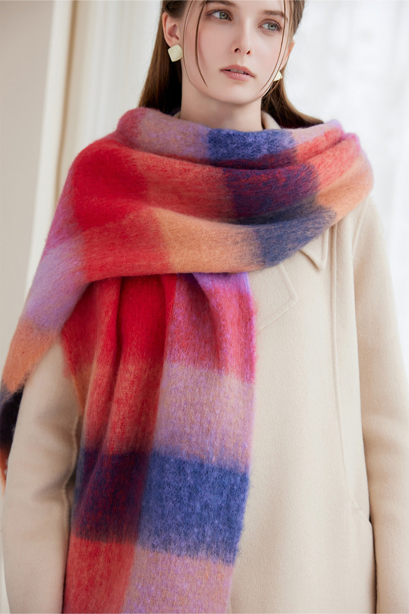 Winter Luxe Warm Oversized Scarf-Cozy Thick Plaid Wrap, European Chic Style(Light blue plaid)