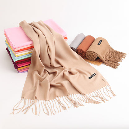 2pc Luxe Soft Imitation Cashmere Scarf - Warm Solid Tone Shawl with Elegant Fringe(Royal blue)