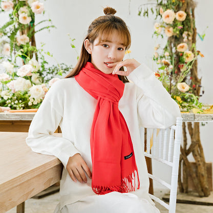 2pc Luxe Soft Imitation Cashmere Scarf - Warm Solid Tone Shawl with Elegant Fringe(Red)