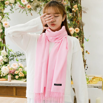 2pc Luxe Soft Imitation Cashmere Scarf - Warm Solid Tone Shawl with Elegant Fringe(Red)