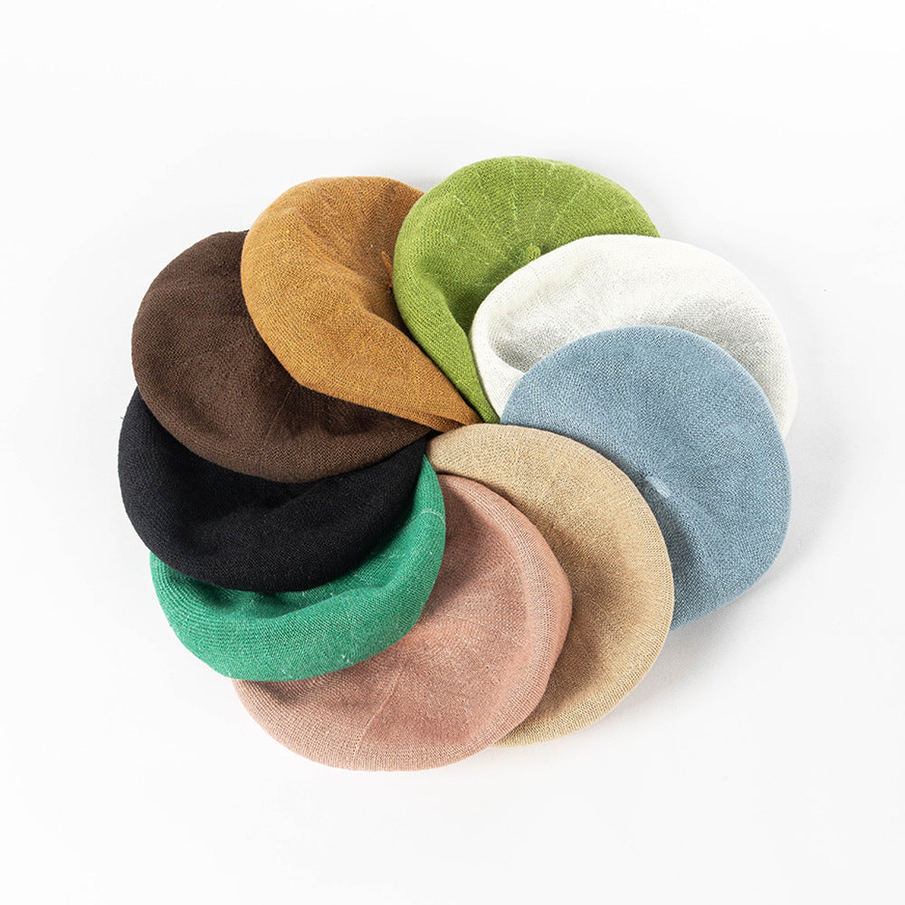 Brown Linen Knit Beret - Classic Soft and Stylish Headwear