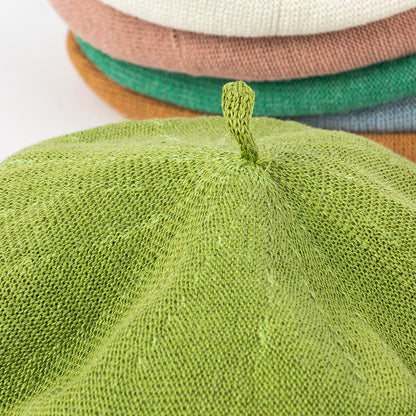 Brown Linen Knit Beret - Classic Soft and Stylish Headwear