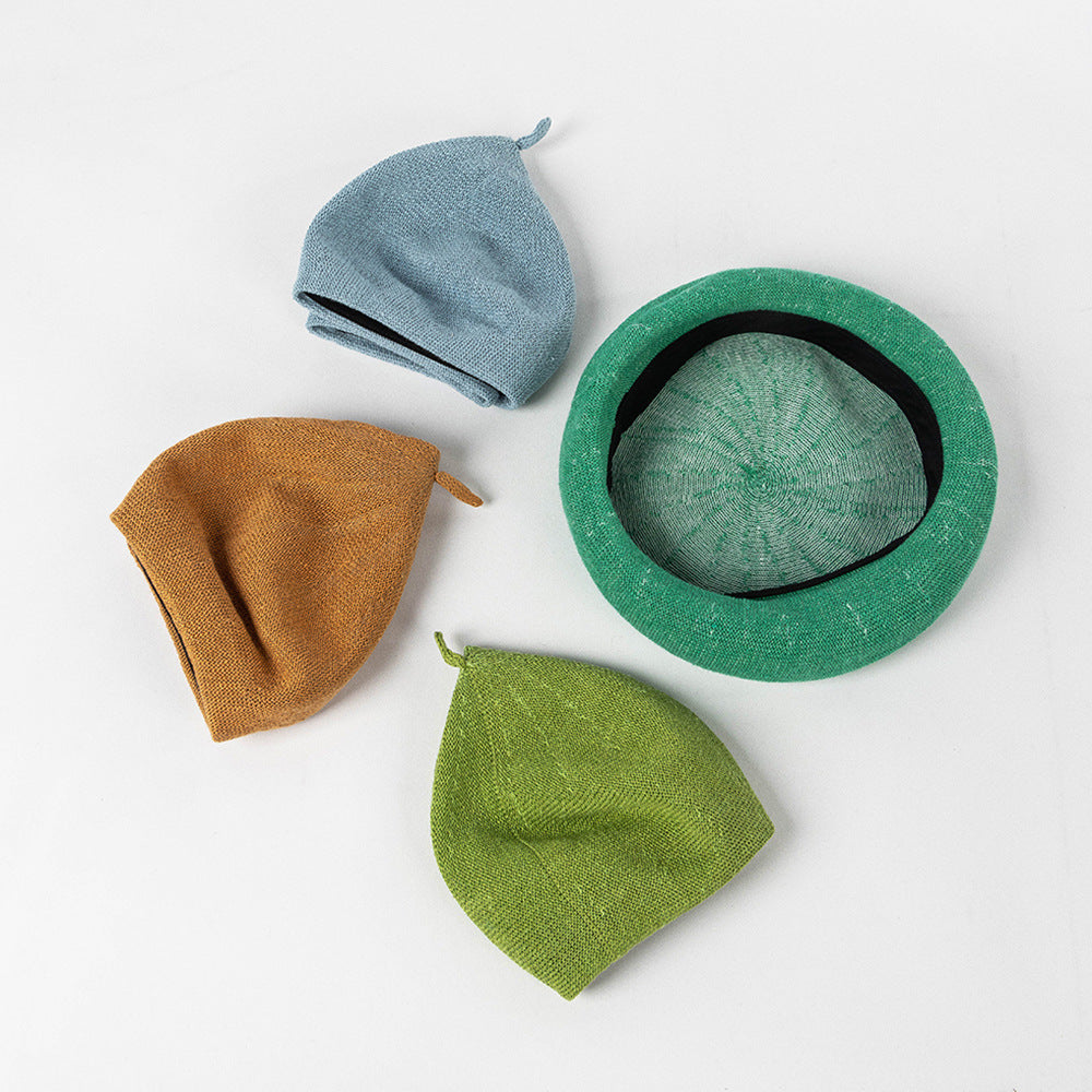 Brown Linen Knit Beret - Classic Soft and Stylish Headwear