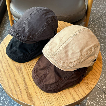 Retro Newsboy Cap - Unisex Vintage Flat Beret with Visor(Black)