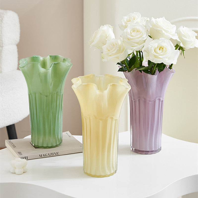 Nordic-Style Glass Vase - Elegant Fluted Flower Vase for Home Decor(Green)