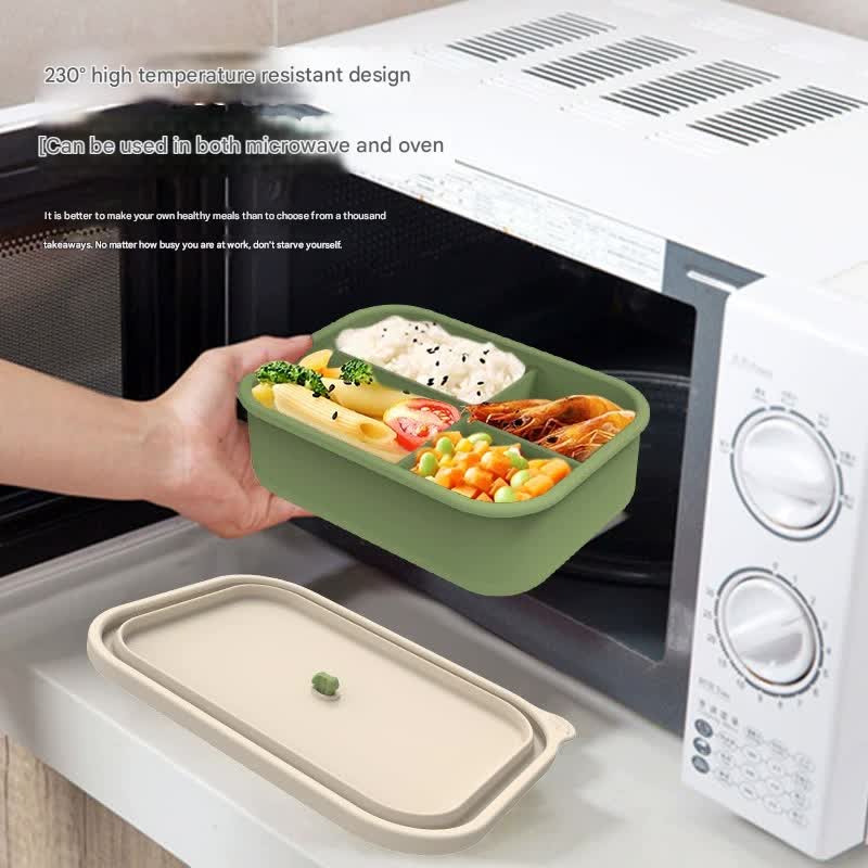 Gray Microwave-Safe Silicone Lunch Box with 4 Compartments - Airtight Bento Box for Work and Travel