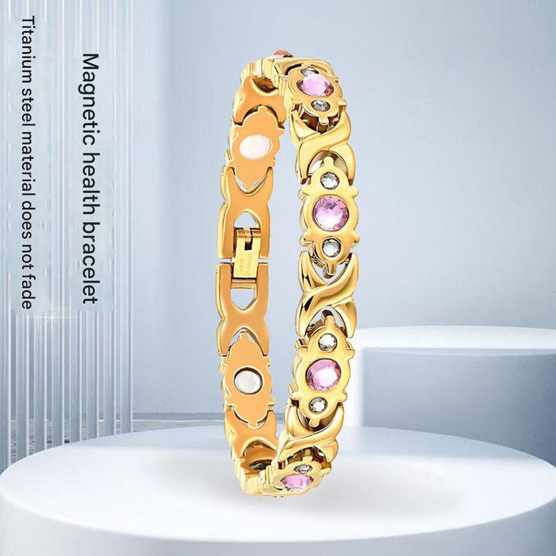 Magnetic Therapy Bracelet - Anti-Allergy Jewelry with Gemstone Design and Health Benefits(Rose Gold)
