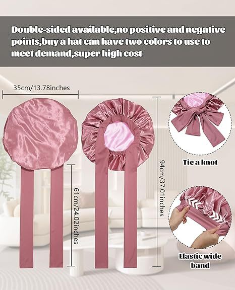 Luxury Double-Sided Satin Bonnet with Elastic Band(Purple + light purple lining)