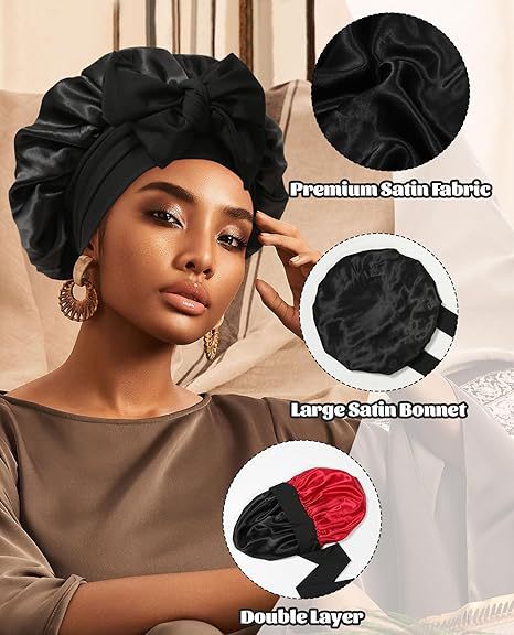 Luxury Double-Sided Satin Bonnet with Elastic Band(Rose red + pink lining)
