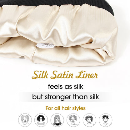 Premium Warm Beanie with Silk Satin Lining(Khaki)
