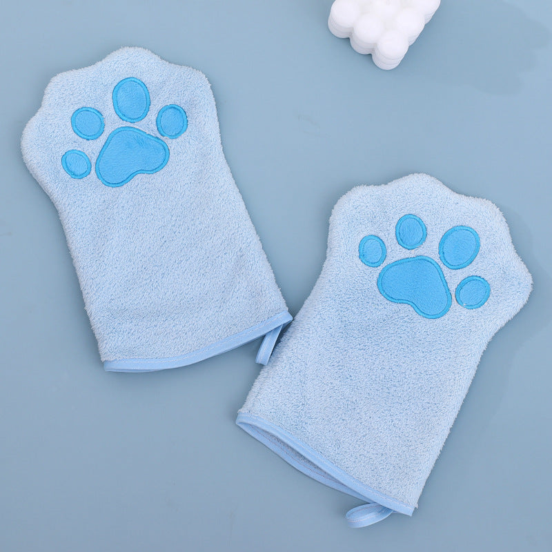 Adorable Pet Paw Grooming & Drying Mitt - Super Absorbent Fleece Material(Blue)