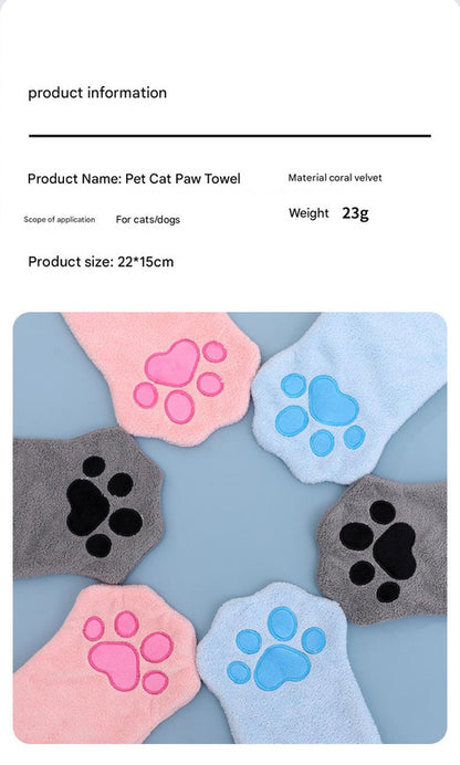 Adorable Pet Paw Grooming & Drying Mitt - Super Absorbent Fleece Material(Blue)