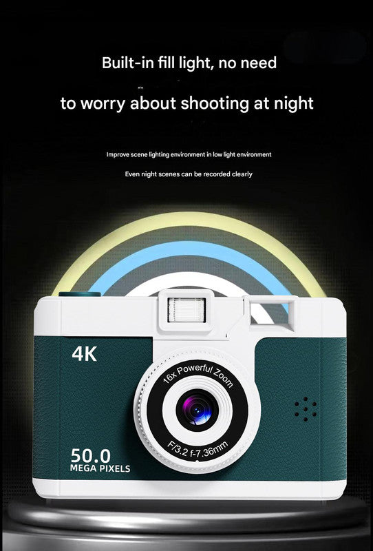 Compact 4K Digital Camera - 50MP, 16x Zoom, 2.4-inch IPS Screen, WiFi & Fill Light - Retro CCD Style(black)