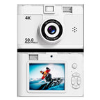 Compact 4K Digital Camera - 50MP, 16x Zoom, 2.4-inch IPS Screen, WiFi & Fill Light - Retro CCD Style(White)