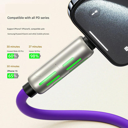 Universal PD Fast Charging Cable with LED Indicator - Zinc Alloy, Durable 1.5m Silicone Cord - Multiple Connector Options(Gray)