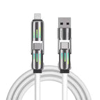Universal PD Fast Charging Cable with LED Indicator - Zinc Alloy, Durable 1.5m Silicone Cord - Multiple Connector Options(White)