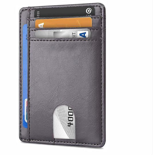 Slim Minimalist Leather Wallet with ID Window & RFID Blocking - Holds 12 Cards & Cash(Dark gray)