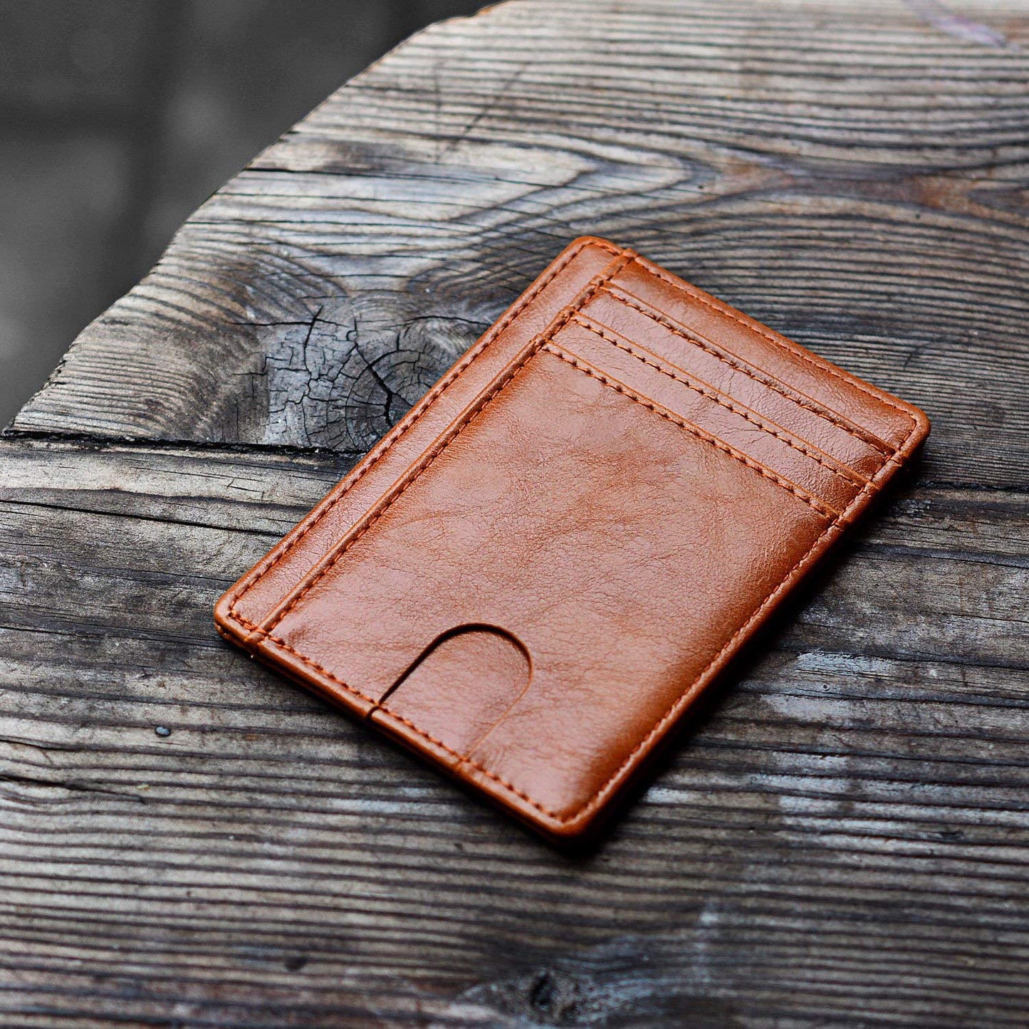 Slim Minimalist Leather Wallet with ID Window & RFID Blocking - Holds 12 Cards & Cash(Dark gray)