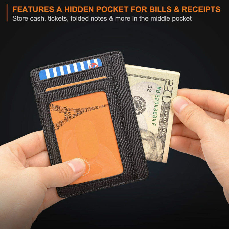 Slim Minimalist Leather Wallet with ID Window & RFID Blocking - Holds 12 Cards & Cash(Dark gray)
