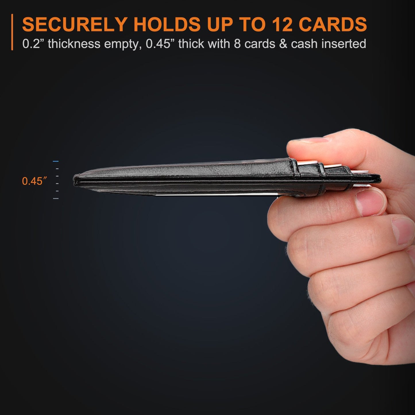 Slim Minimalist Leather Wallet with ID Window & RFID Blocking - Holds 12 Cards & Cash(Dark gray)