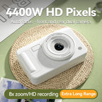 Student HD Digital Camera - 44MP, 8x Zoom, Autofocus, Dual Lens, Type-C Charging (white)