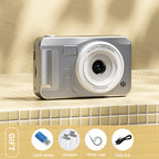 Student HD Digital Camera - 44MP, 8x Zoom, Autofocus, Dual Lens, Type-C Charging (Silver)