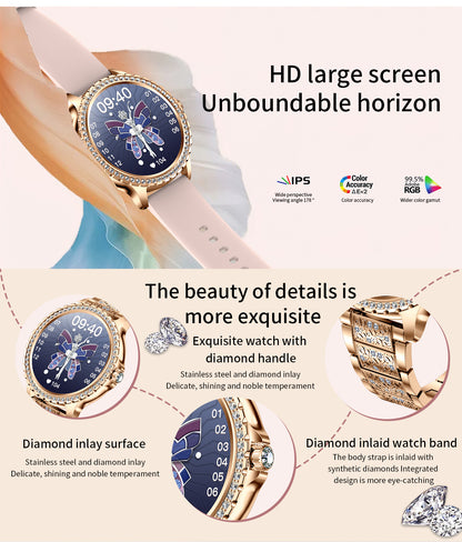 Elegant Women's Smartwatch,HD Touchscreen, Bluetooth Calls, Health Monitoring(Silver Thin Steel Strip)
