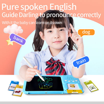 Blue (255 cards, pure English) Kids Interactive Early Education Toy: Combination Card Reader & LCD Drawing Board for Toddlers