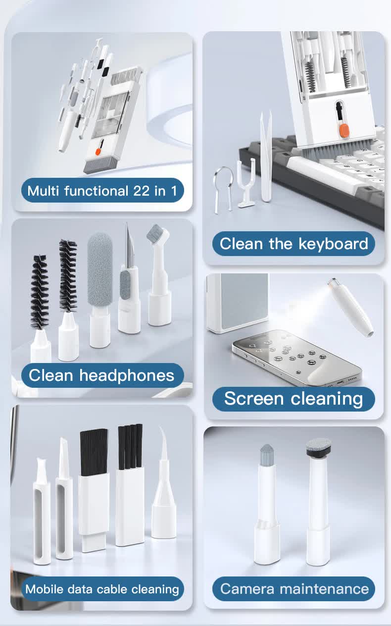 Black 22-in-1 Electronics Cleaning Kit - for Keyboards, Airpods, Laptops, Cell Phones, Cameras