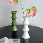 Glossy GreenCeramic Vase - Unique Bamboo-Look Design (25.5x9x7cm)