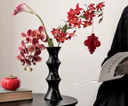 Glossy Black Ceramic Vase - Unique Bamboo-Look Design (25.5x9x7cm)