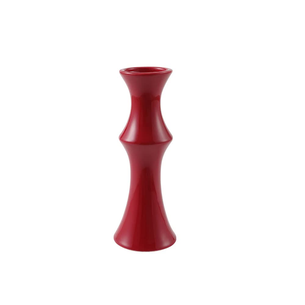 Glossy Red Ceramic Vase - Unique Bamboo-Look Design (20x8x5.5cm)