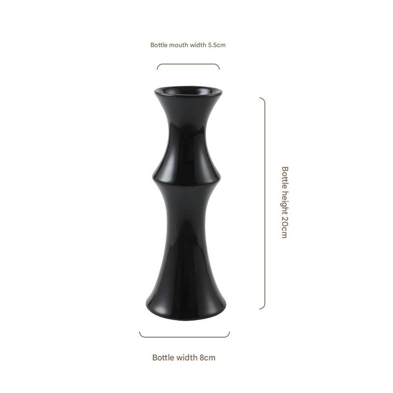 Glossy Black Ceramic Vase - Unique Bamboo-Look Design (20x8x5.5cm)