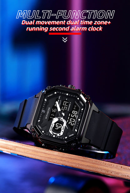 Black Men's Dual Display Watch - Dual Time Digital Analog Waterproof Sports Watch