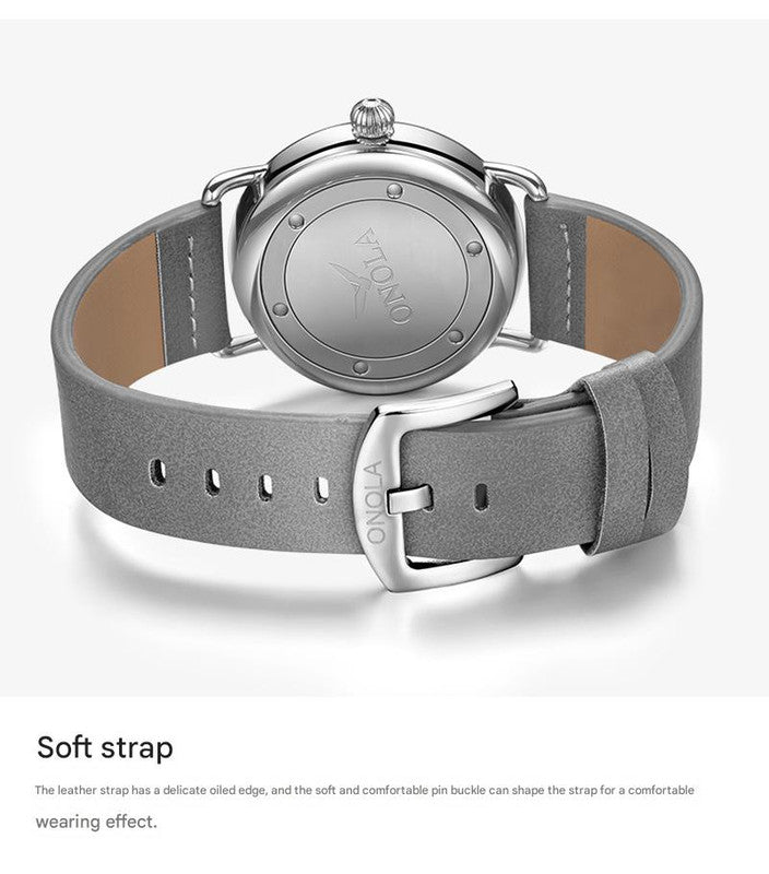 Brown Elegant Men's Watch with Leather Band - Small Seconds, Onion Crown Detail