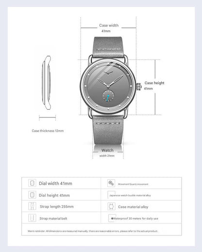 Rose shell white flour Elegant Men's Watch with Leather Band - Small Seconds, Onion Crown Detail