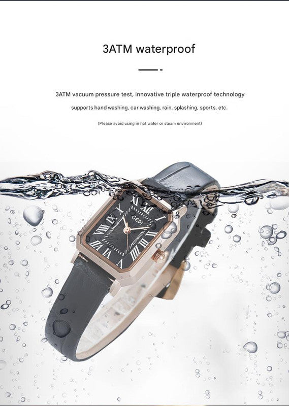 Rose gold shell lotus root plate coffee belt Ladies Quartz Watch - Classic Rectangular, Leather Band
