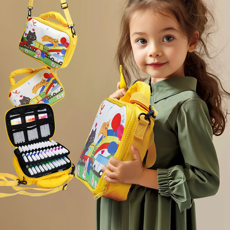 48 colors Kids Double-Layer Marker Set with Carry Case - Portable Art Supply Organizer Bag