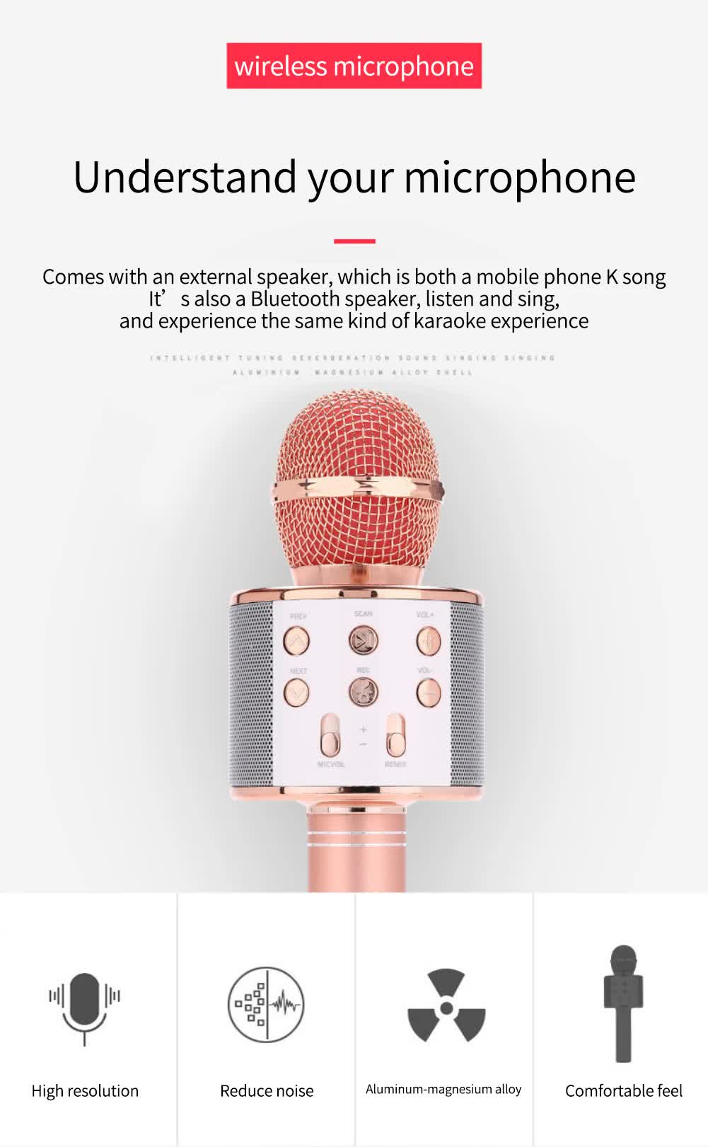 Black Bluetooth 5.0 Karaoke Microphone for Family Entertainment
