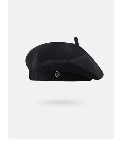 Black Vintage Inspired Knitted Beret - Stretchy & Comfortable Wool Blend Cap