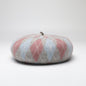 Diamond Colorblock Wool Beret - Stylish Plaid Painter Hat, Warm and Soft - (Pink)