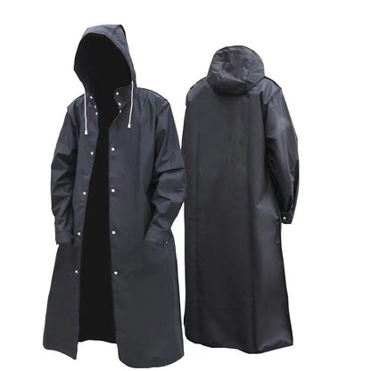 Stylish Black Trench Raincoat - Extra Long, Hooded, for Hiking & Fishing - XXXL
