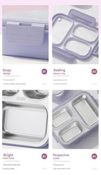 Pink 3-Compartment Stainless Steel Bento Lunch Box - Leak-Proof, for Kids & Adults for School & Office