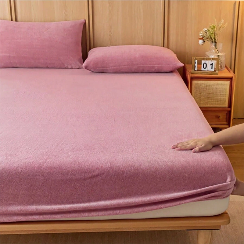 Bean paste color Plush Crystal Velvet Fitted Sheet - Ultra Soft, Warm & Thick for Winter (198x203+36cm)
