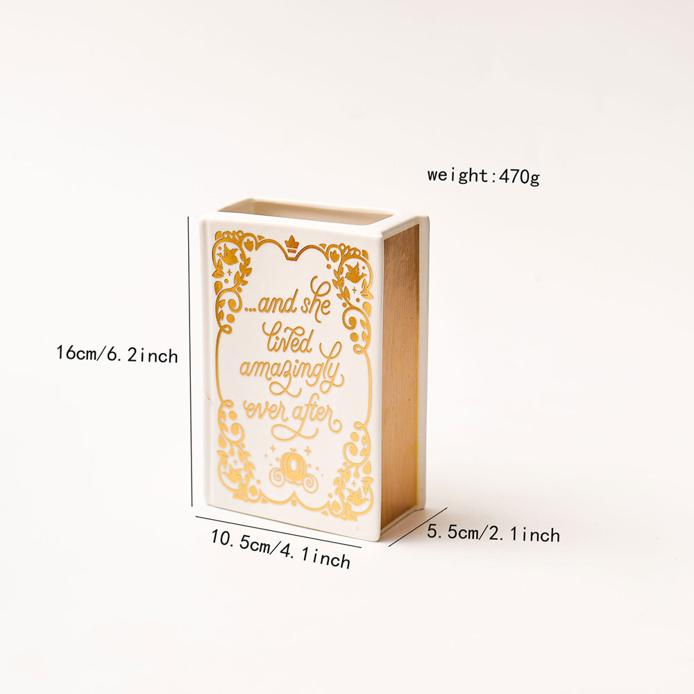 Literary Book Vase - Creative Ceramic Planter & Desk Organizer(Golden Book)