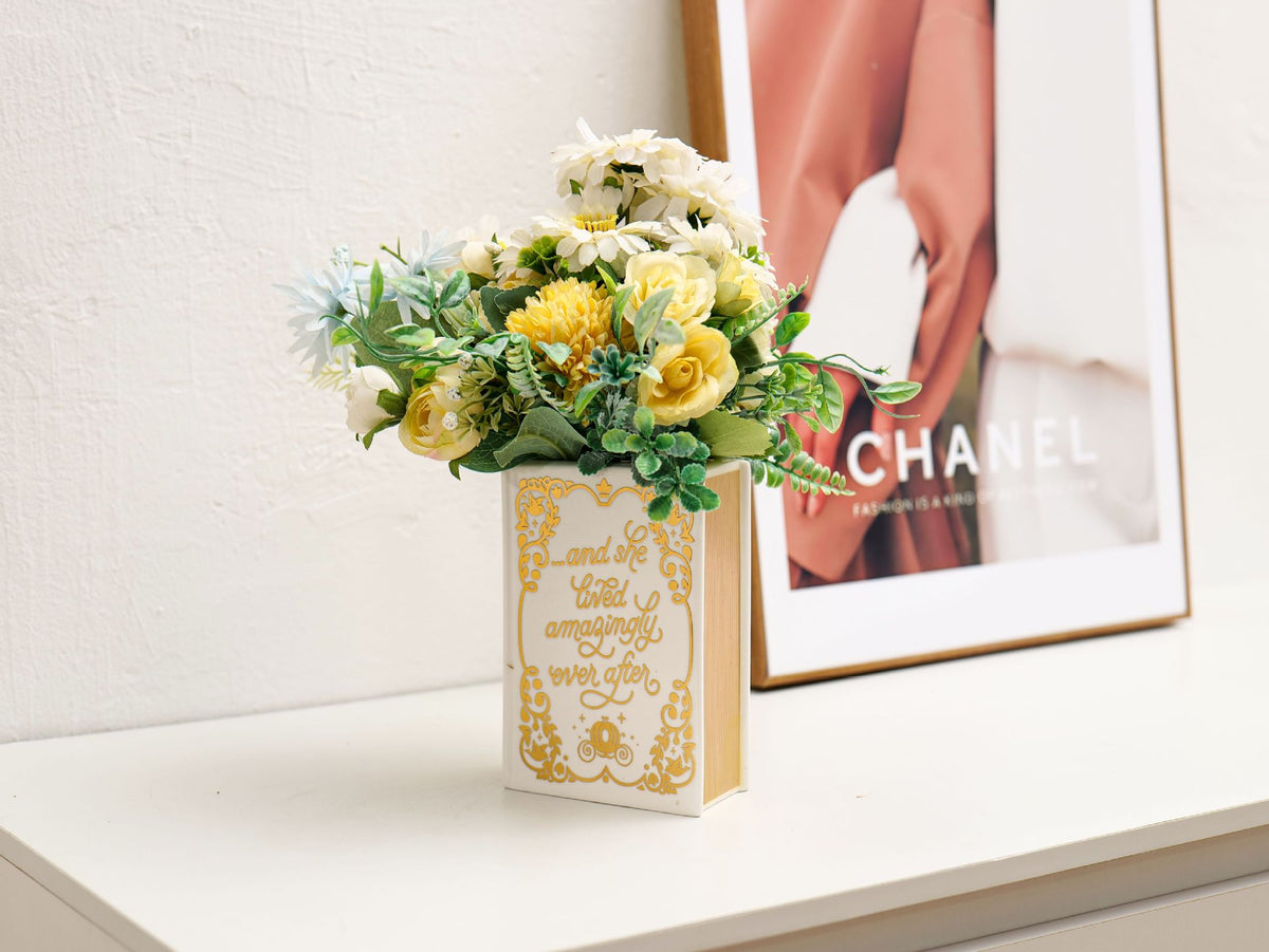 Literary Book Vase - Creative Ceramic Planter & Desk Organizer(Golden Book)