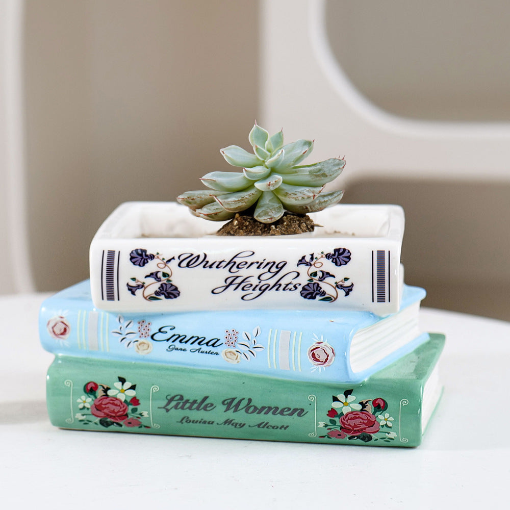 Literary Book Vase - Creative Ceramic Planter & Desk Organizer(Stack of books)