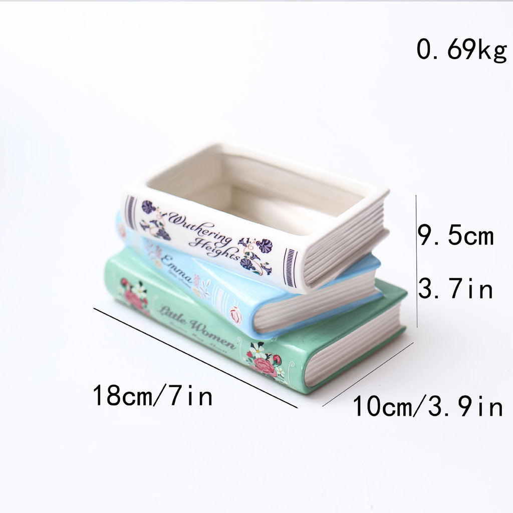 Literary Book Vase - Creative Ceramic Planter & Desk Organizer(Stack of books)