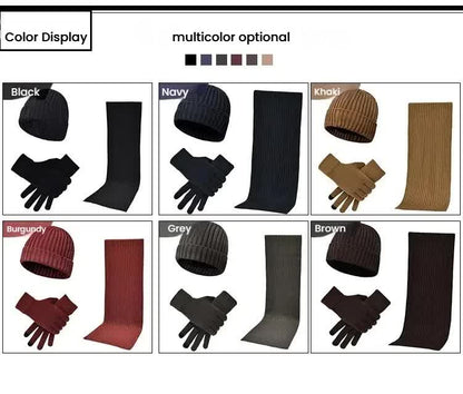 Dark Grey Men's 3-Piece Winter Warm Ribbed Knit Beanie Hat Scarf and Gloves Set